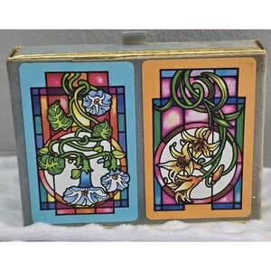 Vintage Congress Playing Cards Stained Glass Windows  Cel-U-Tone New In Box Seal